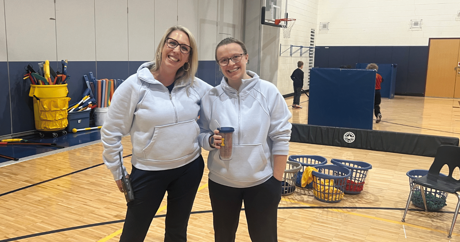 Harvest Principal and PE instructor in the Gym