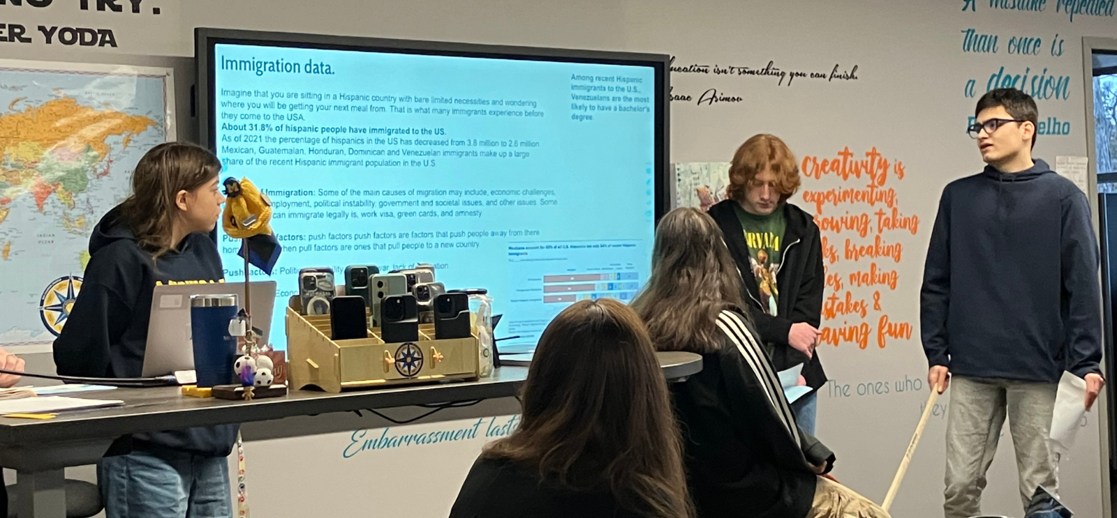Students standing and presenting their report