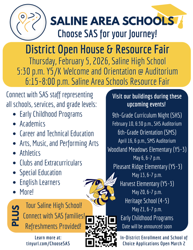 District Resource Fair, February 5, 6:15pm-8:00pm at Saline High School